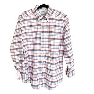 LL Bean Shirt Mens 15.5 33 Plaid Oxford Traditional Fit Long Sleeve Cotton White